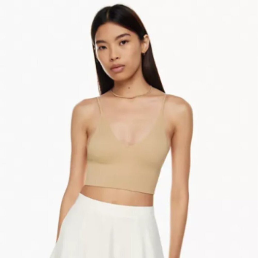 Aritzia Sunday Best  Dark Beige Seamless Longline Bra Top V-neck bra top size S